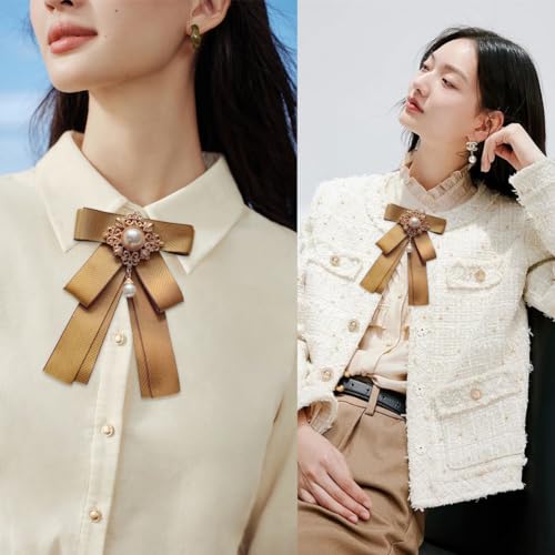 Image of Rhinestone Retro British Style Pre-tied Adjustable Fabric Ribbon Bow Tie for Women Men Uniform Necktie Bownot