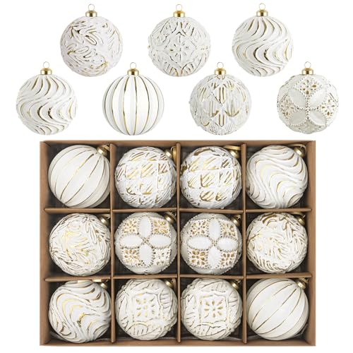Vintage Rustic Christmas Ball Ornaments Sets, 12Pcs 3.15" Large Plastic