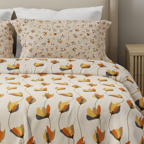 Image of Layers 100% Cotton for Double Size Bed | 120 TC Floral, Soft, Breathable, Machine Washable Bedsheet with 2 Pillow Covers | Forever Collection (224 x 254 cm) - Grey & Cream