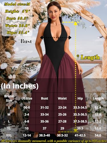 Image of ChiaoLezhee Deep V Neck Dress, Halter Maxi Dresses, Vacation Date Night, Sexy for Women Corset Flowy Wedding Guest Drop Waist