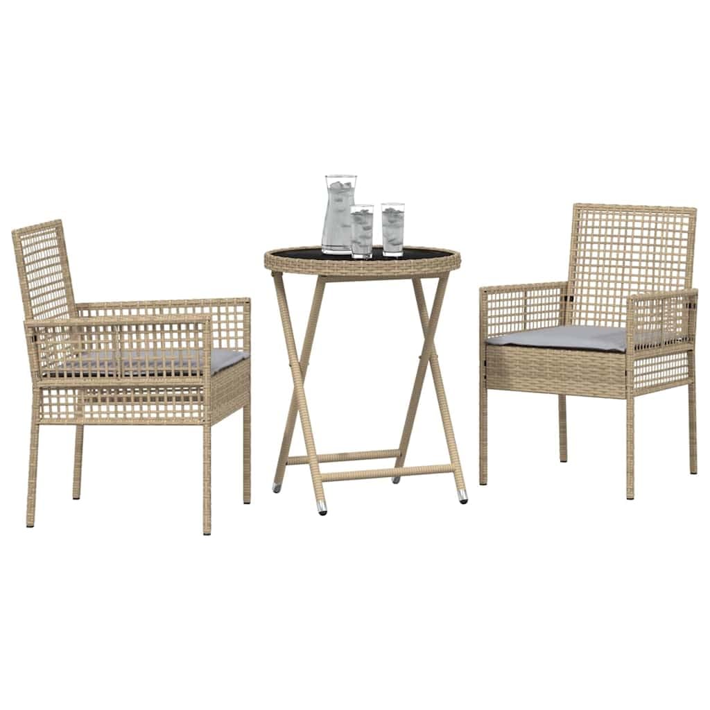 Set Bistro da Giardino 3 Pezzi Beige polyrattan Mobili | Tavolo e 2 Sedie, Salone da Giardino per Terrazza, Esterno, Balcone