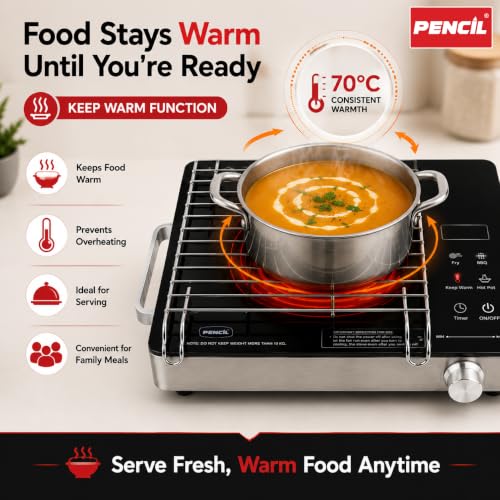 Image of Pencil Swift Infrared Cooktop 2000W Touch Control | All Vessel Compatible | 4.5kV Surge Protection | Crystal Glass Top | Preset Functions | Overheat Protection | Electric Cooktop