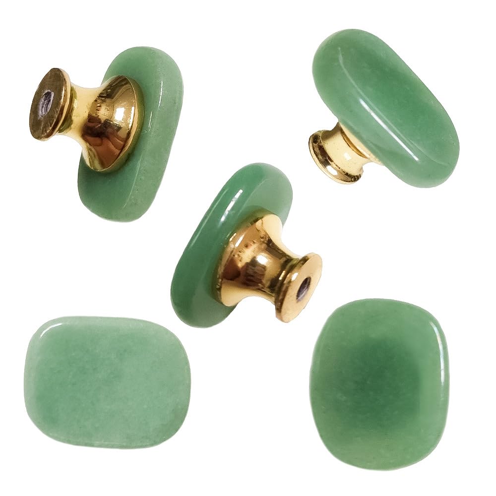YOUYOUULU Set of 5 Green-Crystal-Stone-Knobs, Gemstone-Drawer-Pulls Green-Gems-Dresser-Cabinet-Handles Cupboard Stone knobs