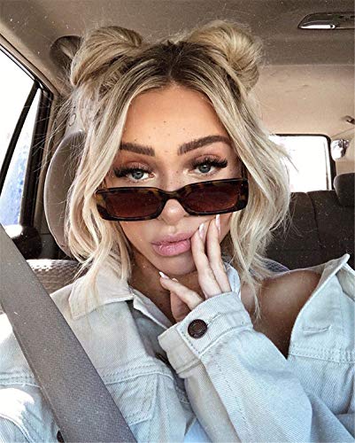 Image of IKANOO Retro Rectangle Sunglasses for Women Men Small Square Frame Trendy Y2K 90's Black Sunglasses