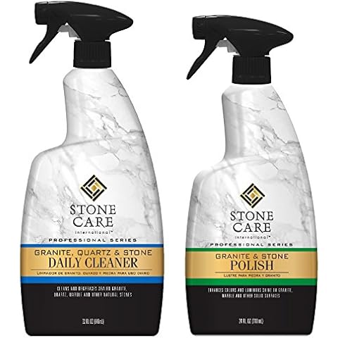 Stone Care International Granite Stone Cleaner and Polish Combo for Granite Marble Soapstone Quartz Quartzite Slate Limestone Corian Laminate Tile Countertop Cover