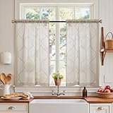 Vangao Scheibengardinen mit Tunnelzug Gestickt Bistrogadine Beige Landhaus Modern Voile Küchenvorhang Küchengardinen Paarig für Badezimmer Klein Fenster Gestreift Dekor Durchsichtig 60Bx90Hcm 2er Set