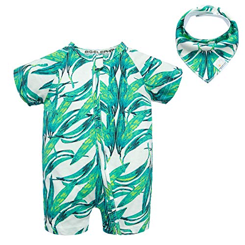 BIG ELEPHANT Baby Boys'1 Piece Summer Short Sleeve Pajama Graphic Zipper Romper
