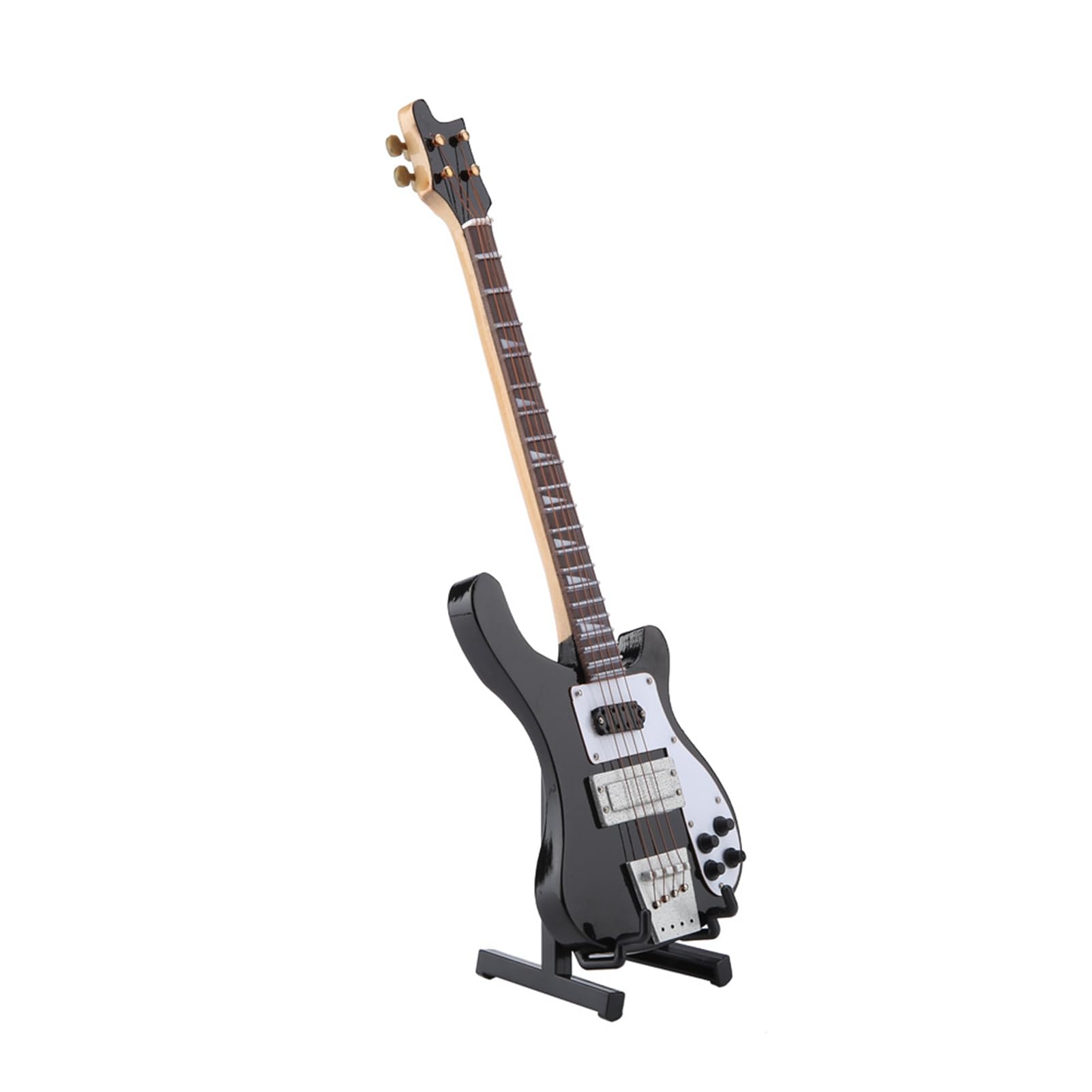 Bajo Miniatura, Réplica de Bajo Miniatura Negro con Soporte y Estuche Modelo de Instrumento Adornos Regalo