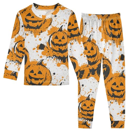 Pajama Sets Long Sleeve Halloween Pumpkin Splatter Design Soft Comfy Sleepwear 2 Piece PJS 3-8T