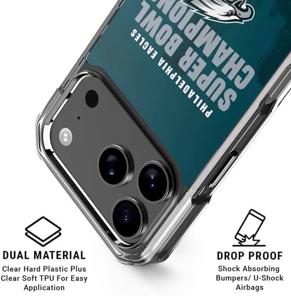 Skinit Clear Phone Case Compatible with iPhone 17 Pro - Officially Licensed NFL Philadelphia Eagles Super Bowl LIX Champions Design