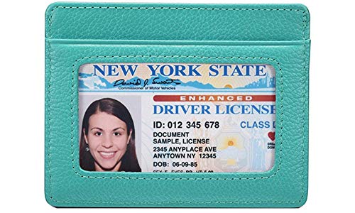 KALMORE Unisex-Adult's Credit Card Holder Leather Slim Minimalist Wallet, Light Blue with Id Window, Classic