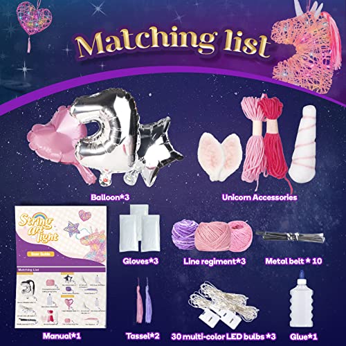Careenoah Unicorn Craft Gifts For Girls Age 6-8, 3D String Arts Crafts For Kids Ages 8-12, Unicorn Toys For Girls 8 9 10 12 Years Old Birthday Christmas Gifts, 3 Lanterns Unicorn Star And Heart #TOP2