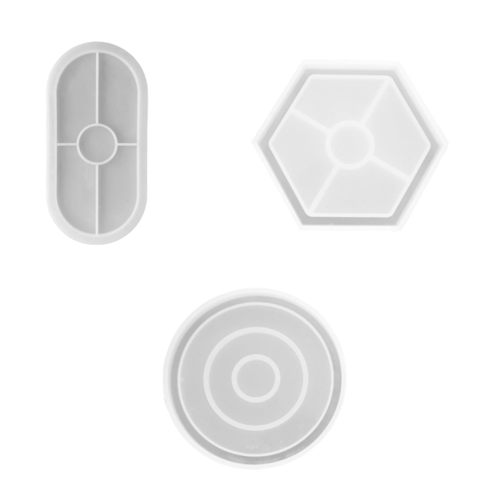 3PCS Silicone Resin Coaster Mold with Rounded Hexagonal Oval Tray Mould Epoxy Resin Coaster Mould for DIY Jewelry Storage Plate Mould Making Coasters