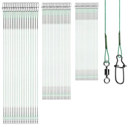 AMYSPORTS Freshwater Rigs Fishing Leaders Saltwater Heavy Duty Fishing Leader Stainless Rig Swivels Wire Leader Lure Black Nickel 60pcs
