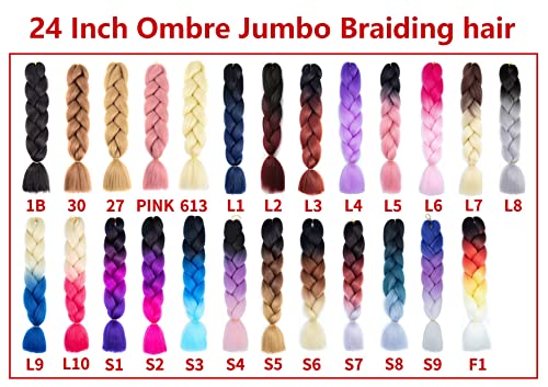 Xtrend 6Pcs 3 Tone Ombre Braiding Hair Crochet Braids 24 Inch Synthetic Hair Extensions Jumbo Braiding Hair Extension For Box Braiding Hair 100G/Pc (6 Pieces, C17#) #TOP6