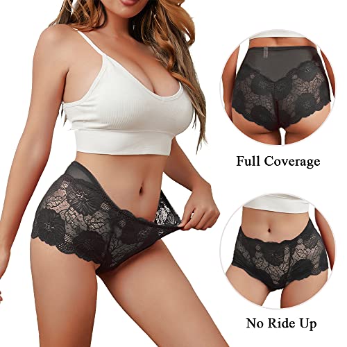 Pacote com 5 calcinhas femininas de renda sem costura da Pholeey, calcinhas de renda com bordado ros