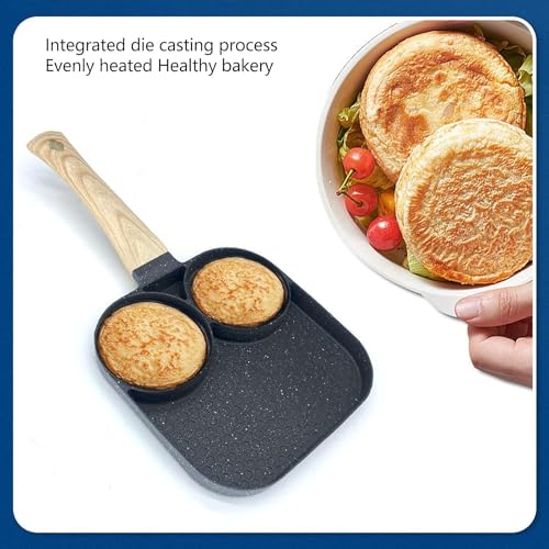 Image of KRESHU Non Stick Medical Stone 3 Holes Frying Pan 3-in-1 Breakfast Egg Omelette Pan with Bakelite Handle Pan for Bacon Kitchen (1-Pcs)