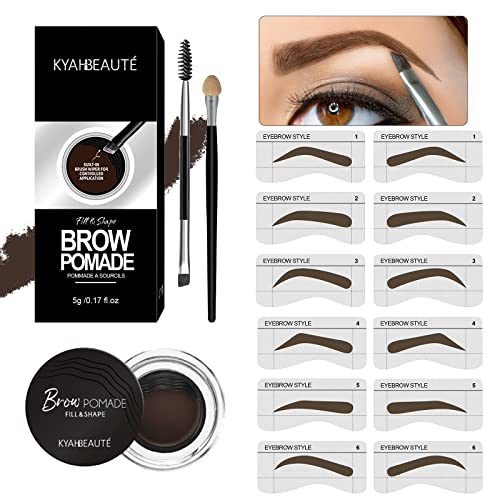 Sea-Maid Waterproof Eyebrow Pomade, Eyebrow Stamp Stencil Kit, Brow Color 24h Long Lasting Eyebrow Cream, Buildable Perfect Bushy Eyebrow Makeup, 12 Reusable Eyebrow Stencils - Dark Brown 0.17 fl.oz