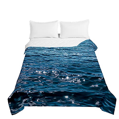Surwin Colcha de Verano Reversible Colcha Bouti de Primavera y Entretiempo, Microfibra Ligera Colcha Acolchada Cubrecama con Superficie Mar 3D para Cama Individual Matrimonio (Azul H,100x150cm)