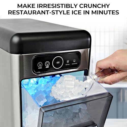 Image of Kenmore Countertop Ice Maker Nugget Machine - Portable Self-Cleaning Maquina de Hacer Hielo para Casa, Crunchy Chewable Pebble Ice, 40lb /24hr Capacity, Stainless Steel