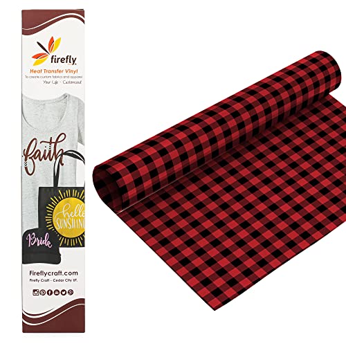 Firefly Craft Red Buffalo Plaid Heat Transfer Vinyl - Patterned HTV Vinyl for Cricut - Heat Press Vinyl for Shirt Transfers - Iron On Fabric Sheets - 3 Pieces, 12" X 20" (5 Feet) Each