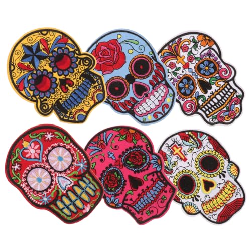 Operitacx 6 Piezas Parches Termoadhesivos Calavera Bordados para Ropa Decoración Diy Duraderos y Resistentes para Manualidades y Reparación