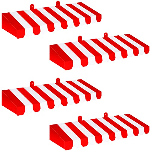 Image of Boao 4 Pcs 3D Cardboard Awning Decor,Red and White,Striped Style