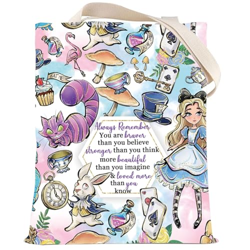 LEVLO Alice Movie Makeup Bag - Fairy Tale Fans Gift, Braver Stronger Smarter Than You Think, Colorful Tote with Zipper Pouch