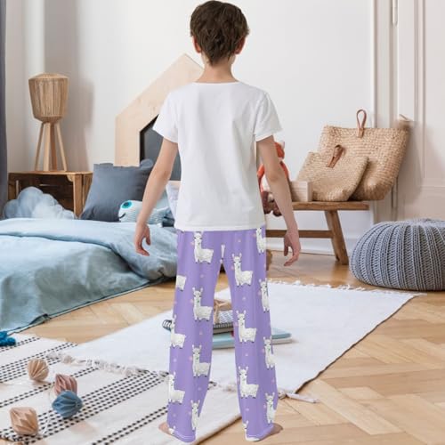 Boy's Pj Pants Llama Alpaca Flower Light Purple Lounge Bottoms Elastic Waist Kids Joggers with Pockets Size 6-143