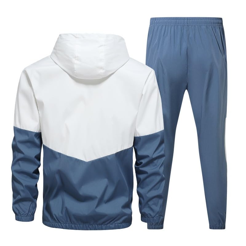 Men's Retro Windbreaker Tracksuits Set Long Sleeve Full Zip Running Sports Sweatsuit Color Block 2 Piece Outfits3