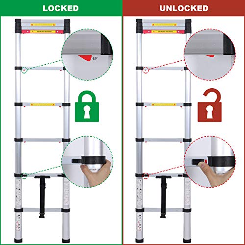 WolfWise 10.5FT Aluminum Telescoping Ladder with One-Button Retraction System, Telescopic Extension Ladder Multi-Position