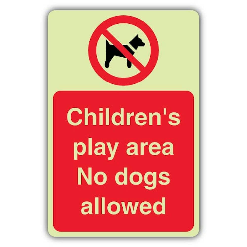 V Safety - Señal de seguridad para niños que brilla en la oscuridad, no se permiten perros, 600 x 900 mm, vinilo autoadhesivo de doble brillo, señalización de prohibición, fabricado en Gran Bretaña