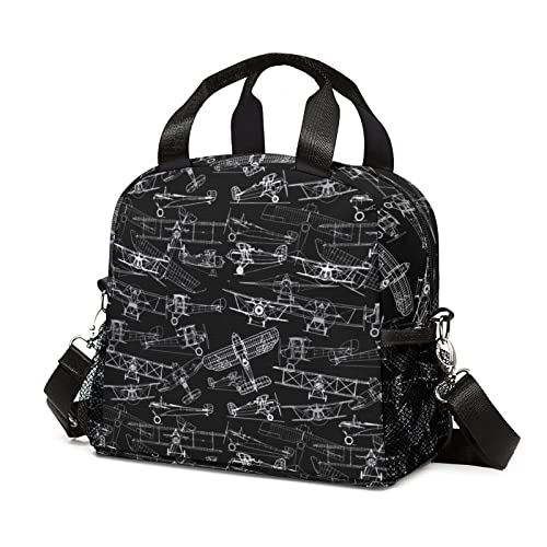 VIELEGELD Airplane Lunch Bag, Reusable Lunch Box Insulated Meal Tote for Kids Women Men Cooler Bag with Shoulder Strap, Durability of Lunch Tote for...
