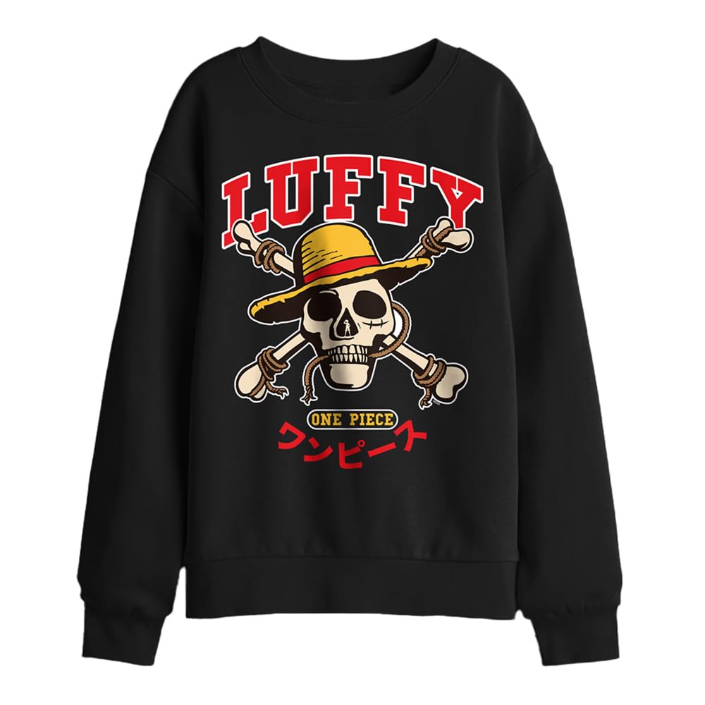 One Piece Luffy Collegic Skull Kids Sweatshirt, Black, 9-11Y