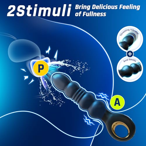 Image of Thrusting Anal Beads Prostate Massager, BEISAR Anal Vibrator Anal Toys Butt Plug 10 Vibrating Thrusting Anal Plug Male Sex Toys for Men Women Adult Toys Gradual Bead Anal Trainer App S&M Whips