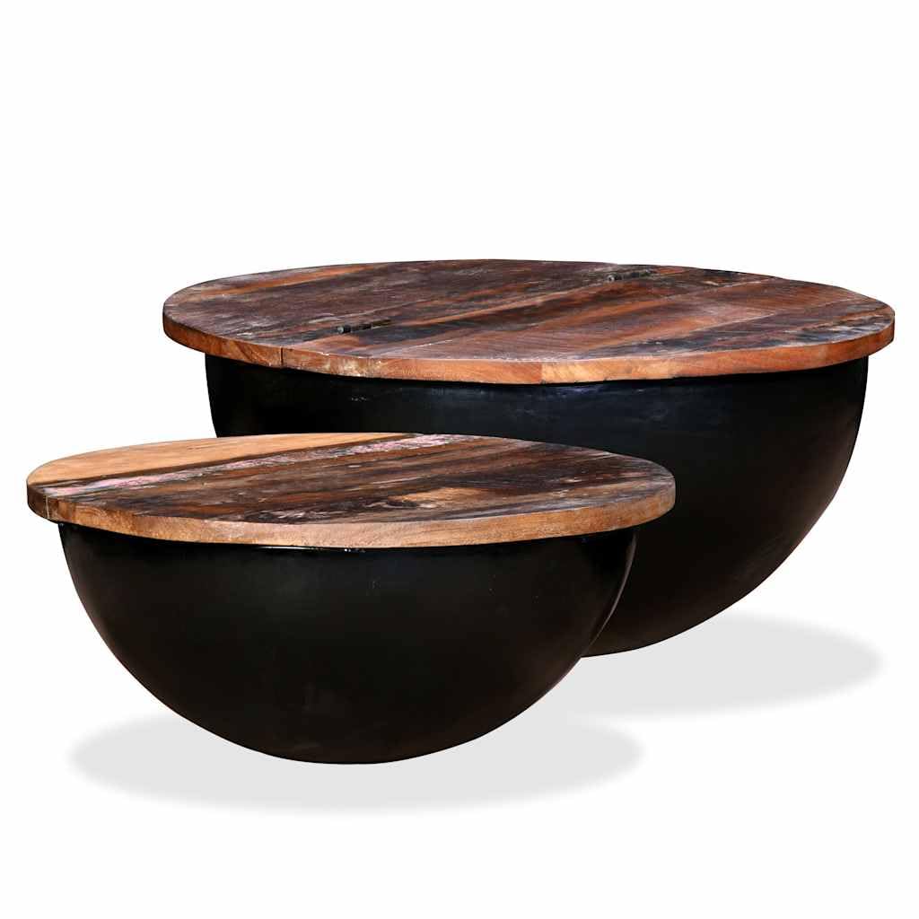 Table basse en bois de récupération massif et métal style industriel vintage