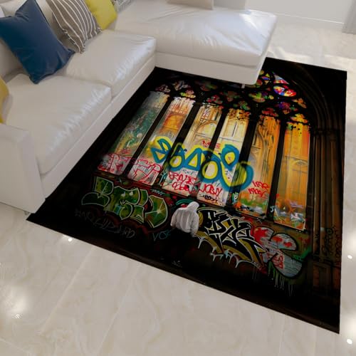 Tapis lavable en machine et antidérapant style graffiti 80x150cm