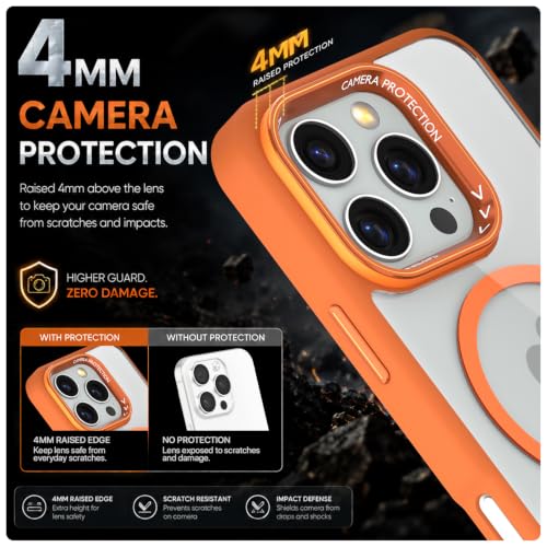 Image of Pikkme Back Cover for iPhone 16 Pro Max | Shockproof | Mag-Safe Compatible | Hard Transparent Back | Premium Raised Camera Protection | Bumper Case (Orange Mag-Safe)