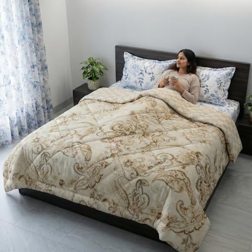 Image of Mafatlal Tulip Premium 120 GSM Quilted Comforter for Double Bed |Durable, Airy Comforter, Relax Sleep & Printed Comforter | 90 x 100 Inch | Cream Ivory 1