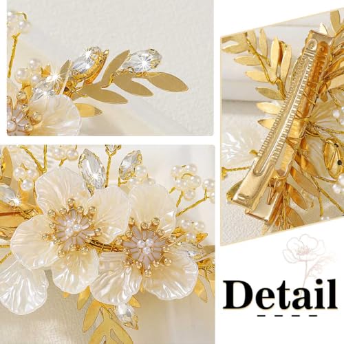 Pinza para cabello dorada con flores y cristales miniatura 7