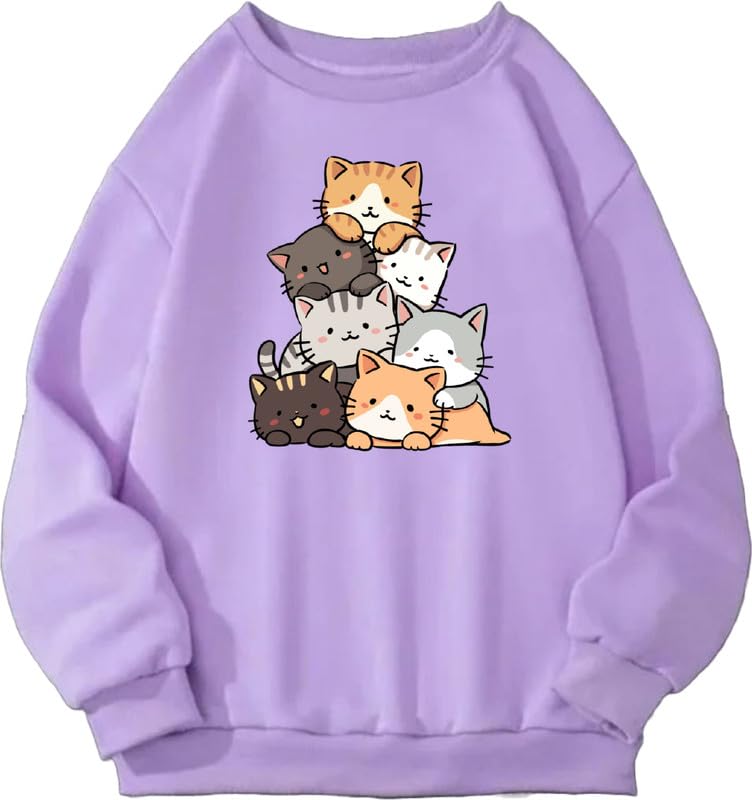 Cute cat Sweatshirt Hoodie Men Women Anime Causal Stylish Latest Winter Jacket Black Lavender Beige White Pink Brown-picture-27