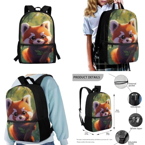 Red Panda Bookbag for Girls 5-7 with Lunch Box Lightweight School Backpack for Kids Adjustable Strap Kids School Bags for Kindergarten Preschool Casual Travel Backpacks3