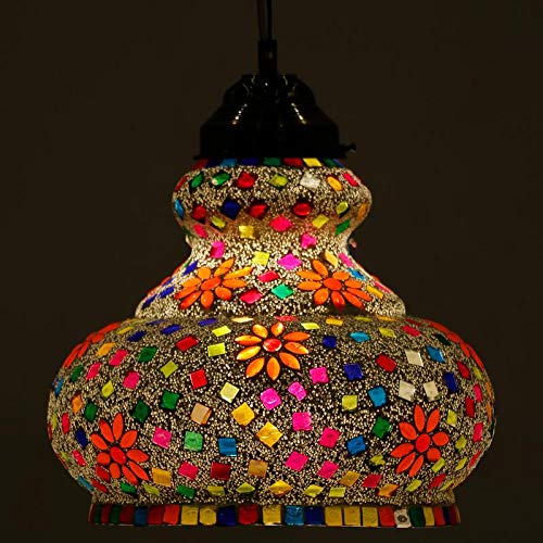 earthenmetal Handcrafted Flower Design Decorated Glass Hanging Lamp (Multicolour, Bulb not included)