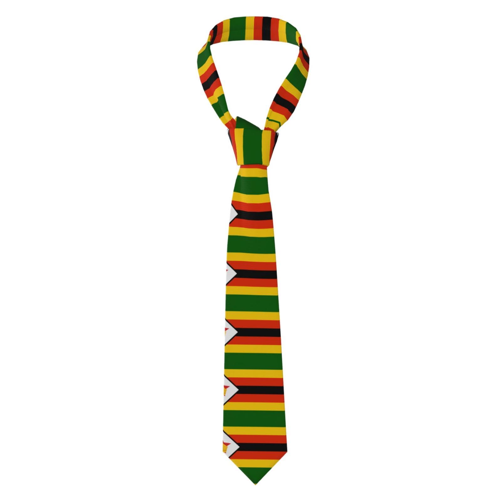Yyhwhjde Men's Black Flag Of Zimbabwe Prints Tie Classic Style Suit Cravat Suitable For Holidays And Work