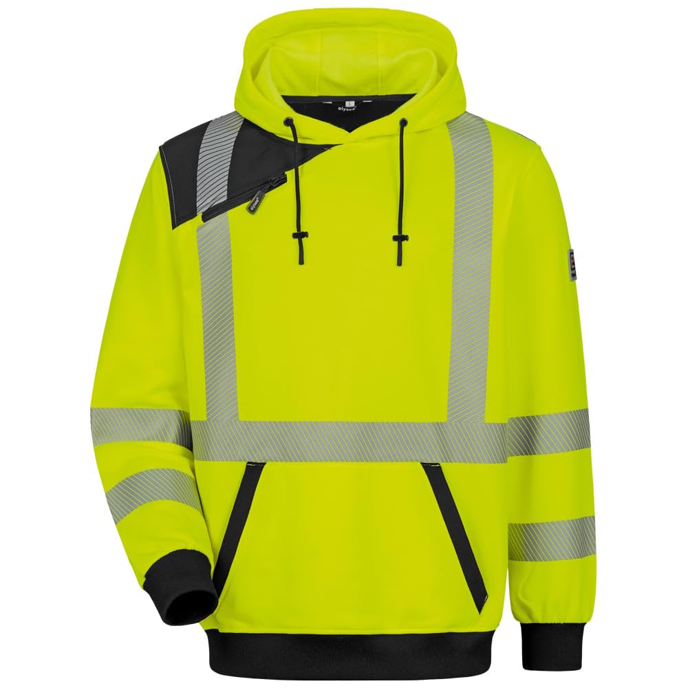 Elysee Warnschutzpullover Hoodie Hoody Kapuzenpullover fluoreszierend gelb/schwarz abgesetzt