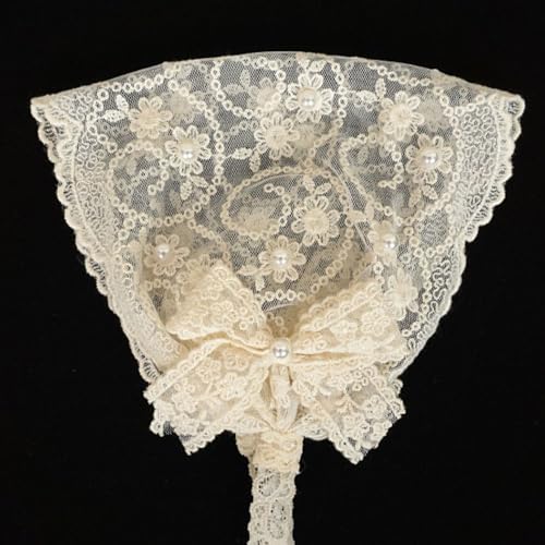 Baby Girls Lacy Bow Headband Soft Breathable Lace Hairband for Toddlers Infant Baptism Christening Beanie Cap2