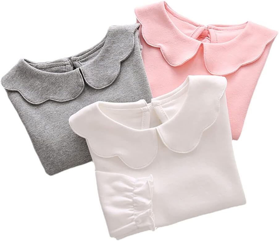 Baby Girls Long Sleeves Solid Color Doll Collar T-Shirt Blouse Toddler Kids Basic Pullover Bottom Tops - Image 7