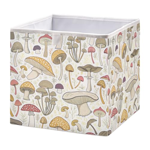 Image of Kigai Colorful Mushroom Cube Storage Bins 11x11 inch Collapsible Fabric Storage Cubes Organizer Foldable Boxes Decorative Basket for Home Organizing
