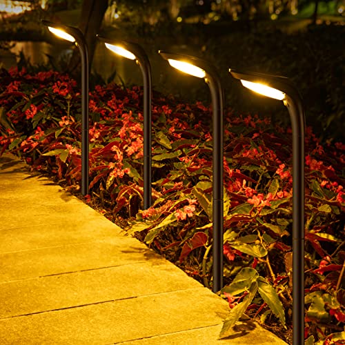 ROSHWEY Solar Pathway Lights Outdoor, 150 Lumen Bright Solar Lights Outdoor Garden, Waterproof Solar Outdoor Lights, Solar Garden Lights, Adjustable Length Cool Light Warm Light, 4 Pack