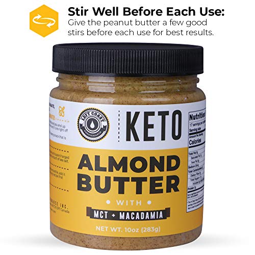 Keto Almond Butter with MCT Oil and Macadamia Nuts. No Sugar Added, Low Carb Nut Butter 10oz | Perfect Fat Bomb for the Ketogenic Diet